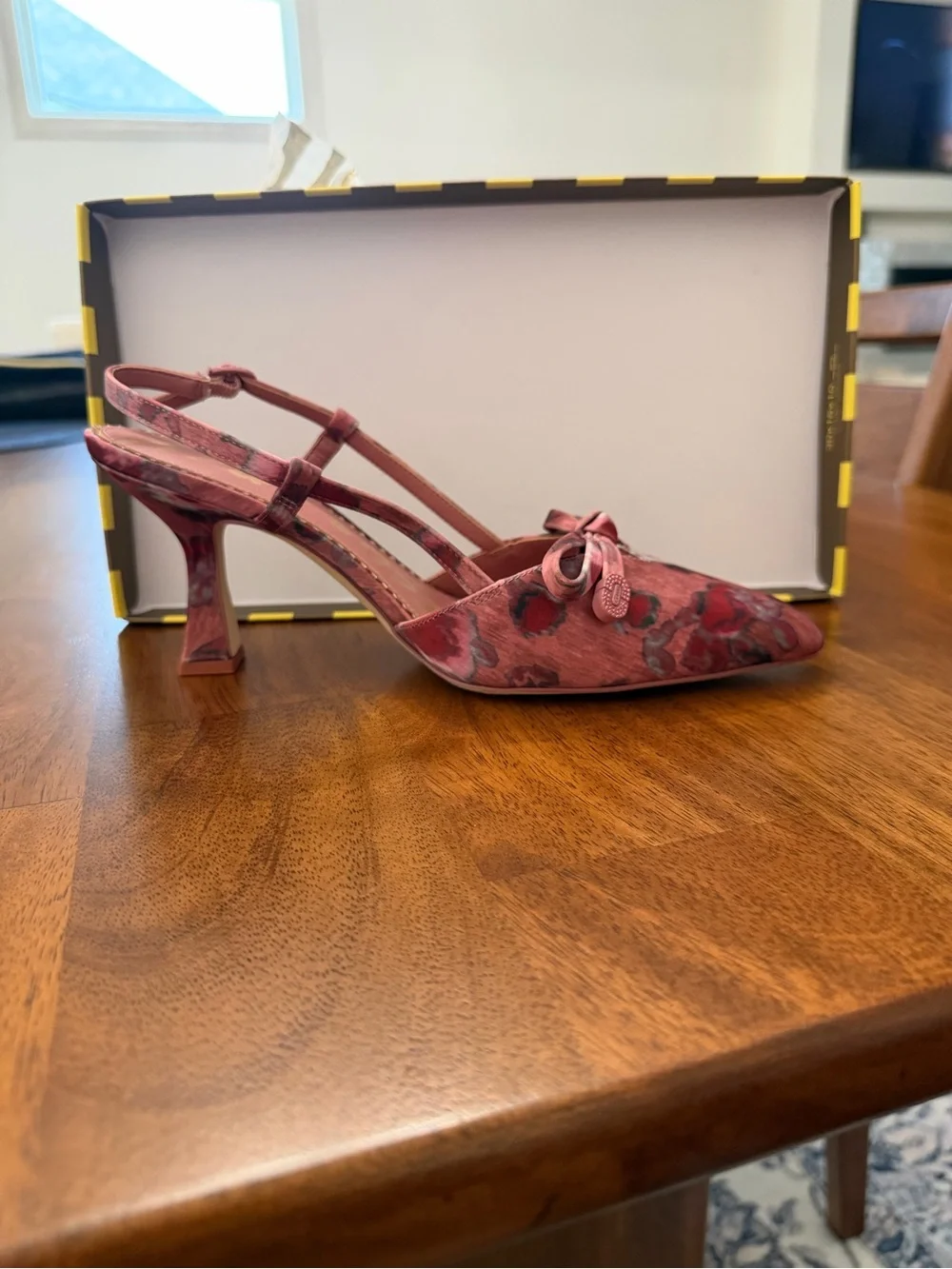 Sam Edelman Pink Floral Slingback Heels with Bow Accent